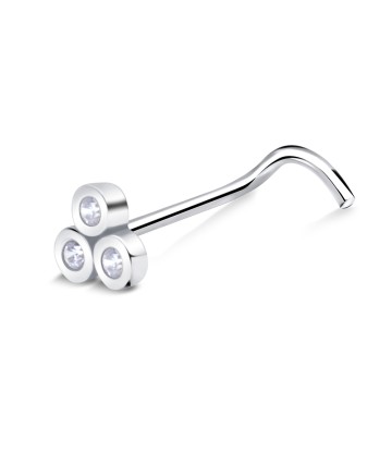 Triple Bezel CZ Silver Curved Nose Stud NSKB-1748